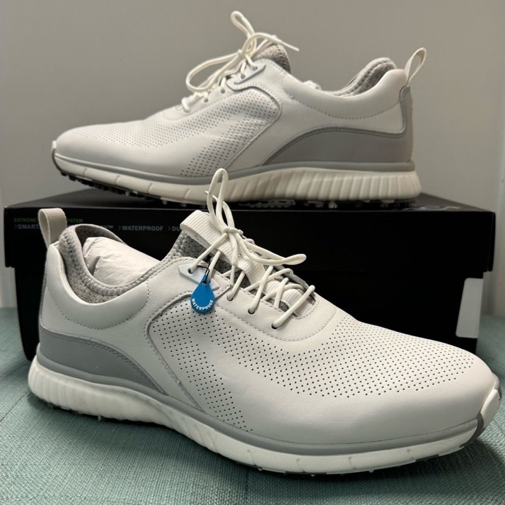 NEW Johnston & Murphy 12 NIB XC4 H1 Luxe Hybrid White Gray Waterproof Shoes Golf